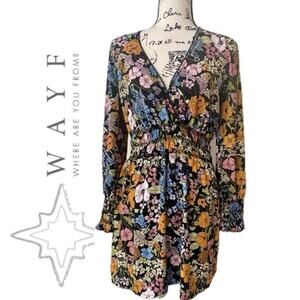 Anthropologie WAYF Dress BLack floral Smocked Fall Sz S Aesthetic Cottage Core